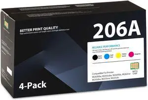206A Toner Cartridges 4 Pack Set (with Chip) Replacement for HP 206A Toner Works with Color Pro MFP M283fdw M283cdw M283fdn M282nw Pro M255dw M255nwM255dn Printer | W2110A W2111A W2112A W2113A
