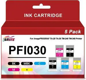 PFI-030 PFI030 Ink Cartridge 55-ml Set Compatible PFI-030MBK PFI-030BK PFI-030C PFI-030M PFI-030Y Replacement for Canon ImagePROGRAF TA-20 TA-30 TM-240 TM-340 Printer(5-Pack)