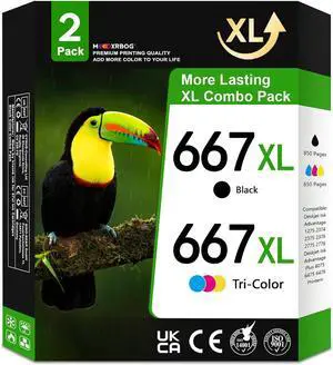 667XL Ink Cartridges (2-Pack, 1Black 1Color) Compatible with HP 667XL 667 Ink Replacement for Deskjet Ink Advantage 1275 2374 2375 2376 2775 2776 6075 6475 6476 Printer