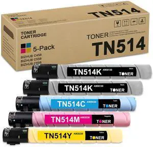 TN514 TN-514 Toner Cartridge Set (5-Pack, 2BK/1C/1M/1Y) - TN514K TN514C TN514M TN514Y Toner Cartridge (A8DA130 A8DA430 A8DA330 A8DA230) Replacement for Konica Minolta Bizhub C458 C558 C658 Printer
