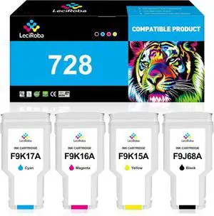 LeciRoba 728 Compatible Replacement for HP 728 XL 728XL Matte Black Cyan Magenta Yellow 300-ml Ink Cartridge for DesignJet T830 MFP & T730 Large Format Plotter Printer Ink (4-Pack)