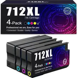 712 712XL Ink Cartridges High Yield Replacement for HP 712XL 712 Ink Cartridges Work for HP DesignJet T650 T630 T250 T230 T210 Studio Plotter Printers (4 Pack, Black, Cyan, Yellow, Magenta)