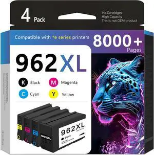 962XL Ink Cartridges Combo Pack (Black Cyan Magenta Yellow, 4-Pack) Replacement for HP 962XL 962 XL Ink Cartridges OfficeJet Pro 9010 9010e 9015 9015e 9018 9018e 9025 9025e 9120 9120e 9125e Printer