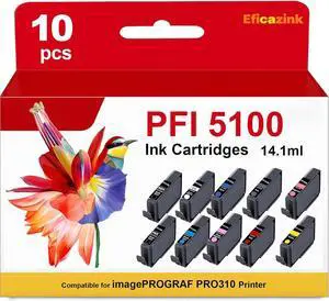 PFI-5100 Ink Cartridges - High Capacity Compatible for imagePROGRAF PRO-310 Printer, 10-Pack (MBK, PBK, C, M, Y, R, GY, PC, PM, CO) PFI-5100 Ink Cartridges - High Capacity Compatible for imagePROGRAF PRO-310 Printer, 10-Pack (MBK, PBK, C, M, Y, R, GY, PC, PM, CO)