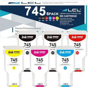 LCL 745 Ink Cartridge Set 300ml High Capacity Replacement for HP 745 Ink 745 XL F9K06A F9K05A F9K04A F9K03A F9K02A F9K01A for DesignJet Z2600 Z5600 Postscript Printers (6-Pack MBKPBKCMYR)