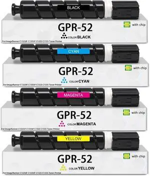 GPR52 Toner Cartridge Compatible for Canon GPR-52 Toner Cartridge ImageRunner C1325iF C1335iF C1325 C1335 Printers (Black Cyan Magenta Yellow, 4Packs)