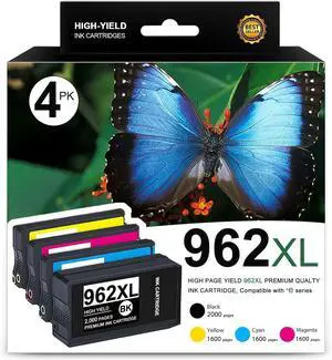 962XL 962 Ink Cartridges Replacement for HP 962XL Ink Cartridges Combo Pack for OfficeJet Pro 9010 Series 9015 9018 9020 Printer (Black, Magenta, Cyan, Yellow4-Pack)