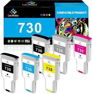 LeciRoba 730 Ink Cartridge 300ml P2V68A P2V69A P2V70A P2V71A P2V72A P2V73A 730XL Replacement for HP 730 Ink Cartridges Works for DesignJet T1700 T2600 T1600 Series Printer (6-Pack)