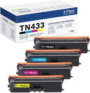 TN-433 TN433 High Yield Toner Cartridge Replacement for Brother TN433 Toner Cartridge Set for HL-L8360CDW HL-L8260CDW MFC-L8610CDW MFC-L8610CDW Printer (Black Cyan Magenta Yellow, 4 Pack)