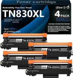 TN830XL Toner Cartridges - Replacement for Brother TN 830 XL TN830 with HL-L2460DW, HL-L2460DWXL, MFC-L2820DW, DCP-L2640DW Printers (with Chip 4-Black)
