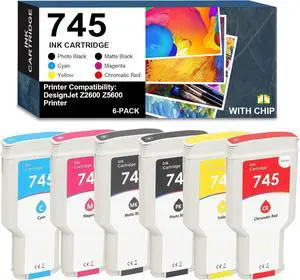 745XL 745 Ink Set Replacement for HP 745 Ink Cartridge (F9K06A F9K05A F9K04A F9K03A F9K02A F9K01A) Use for HP DesignJet Z2600 DesignJet Z5600 Postscript Printer Ink, 300ML 6-Pack