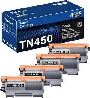 TN450 Black 4-Pack High Yield Toner Cartridge Compatible Brother TN-450 TN 450 Replacement for HL-2240 HL-2270DW HL-2280DW MFC-7360N MFC-7460DN MFC-7860DW IntelliFax 2840 2940 Printer