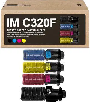 IM C320F Toner Cartridge Set Compatble for Ricoh IMC320F 842726 842727 842728 842729 Toner Cartridge Work for Savin Lanier IM C320F MC320FW PC375 Printers (Black Magenta Yellow Cyan)
