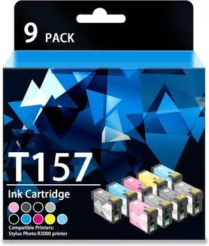 Remanufactured T157 157 Ink Cartridges with Chip R3000 T157120-T157920 Replacement for Stylus Photo R3000 Ink Cartridges Printer(9 Packs,80ML,PB,C,M,Y,LC,LM,MB,LB,LLB)