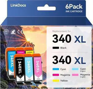 Linkdocs 340XL Ink Cartridge Remanufactured Replacement for Epson 340XL T340 Ink Cartridges for use in Expression Photo XP-8800 (1 Black,1 Cyan,1 Magenta,1 Yellow,1 Light Cyan,1 Light Magenta, 6 Pack)