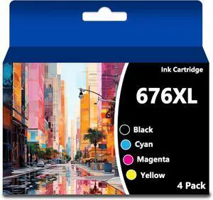 Remanufactured 676XL Ink Cartridges High Yield for T676 676 XL Ink Workforce Pro WP-4010, WP-4020, WP-4023, WP-4090, WP-4520, WP-4530, WP-4533, WP-4540, WP-4590(4packs,Black Cyan Magenta Yellow)