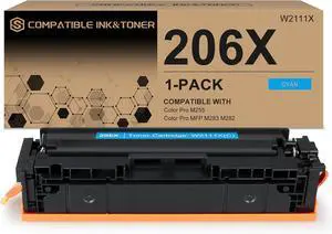 206X Toner Cartridges Cyan Compatible Replacement Works with HP Color Pro MFP M283fdw M283cdw, Pro M255dw M255nw, MFP M282nw M283 M282 M255 Printer | W2111X, 1 Pack