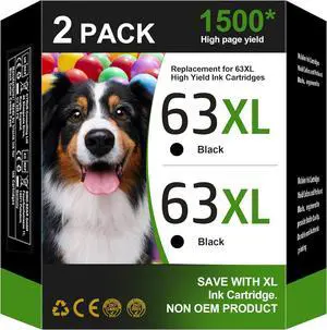 63XL Black Ink Cartridge (2-Black) Replacement for HP Ink 63 63XL HP63 XL Combo Pack Works with HP DeskJet 1112, 2130, 3630 Series; Envy 4510, 4520 Series; OfficeJet 3830, 4650, 5200 Series | F6U64AN