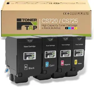 Toner Tap Compatible Toner Cartridge Replacement for Lexmark CS720, CS725 CX720, CX725, High-Yield Replacement for Lexmark 74C1SK0 74C1SC0 74C1SM0 74C1SY0 Toner