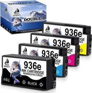 DOUBLE D 936e Ink Cartridges Compatible with HP 936 936e Ink Cartridge Combo 4-Pack for OfficeJet Pro 9110b, 9125e, 9128e, 9130b, 9135e; OfficeJet Pro Wide Format 9730e (BK/C/M/Y)