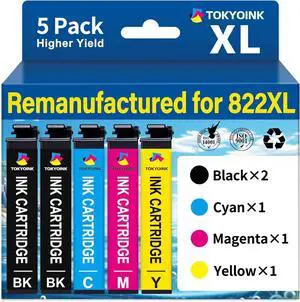 822XL Remanufactured Replacement for Epson 822XL Ink Cartridges Combo Pack Compatible for 822 822 XL T822XL Ink for Workforce Pro WF-3820 WF-4830 WF-4820 WF-4830 WF-4833 WF-4834 Printer (5 Pack)