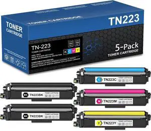 TN223 TN-223BK/C/M/Y Toner Cartridges Replacement for Brother TN-223BK TN223BK TN223 2BK/C/M/Y Toner HL-L3270CDW MFC-L3770CDW MFC-L3750CDW HL-L3210CW Printer Toner, 5 Pack