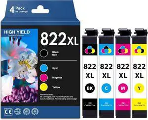 822xl Printer Ink Remanufactured for Epson 822 822xl Ink Cartridges to use with Workforce Pro WF-3820 WF-3823 WF-4820 WF-4830 WF-4833 WF-4834 Printer - 822XL Ink Cartridges Combo Pack