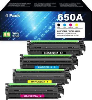 Remanufactured 650A Toner Cartridges Compatible with HP 650A CE270A CE271A CE272A CE273A for HP Color Enterprise CP5525 CP5525dn CP5525n CP5525xh M750 M750dn M750n M750xh Printer (4-Pack)