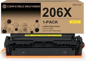 206X Toner Cartridges Yellow Compatible Replacement Works with HP Color Pro MFP M283fdw M283cdw, Pro M255dw M255nw, MFP M282nw M283 M282 M255 Printer | W2112X, 1 Pack