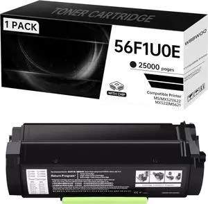 56F1U0E Black Toner CartridgeHigh Yield 25,000 Pages Compatible with Lexmark MS521 MS621 MS622 MX521 MX622 MX522 Printers - 56F1U00 56F1000 56F1H00 Toner (1-Pack)