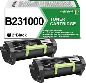 B231000 Black Toner Cartridge Compatible with Lexmark B231000 Toner High Yield for Lexmark B2338 B2442 B2546 B2650 MB2338 MB2442 MB2546 MB2650 Laser Printer(2-Pack)