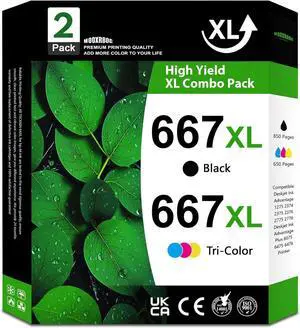 667XL Ink Cartridges Compatible with HP 667XL 667 Ink Replacement for Deskjet Ink Advantage 1275 2374 2375 2376 2775 2776 6075 6475 6476 Printer (2-Pack, 1Black 1Color)
