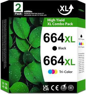 664XL Ink Cartridges Compatible with HP 664XL 664 Ink Replacement for Deskjet Ink Advantage 1115 2135 3635 3785 3787 4535 4536 4676 5075 5275 Printer (2-Pack, 1Black 1Color)