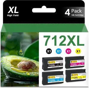 712XL 712 Ink Cartridge High Yield Replacement for HP 712XL Ink Cartridges for Compatible for HP Designjet T210 T320 T250 T630 T650 Printers (4 Pack, 80-ML BK, 29-ML C/M/Y)