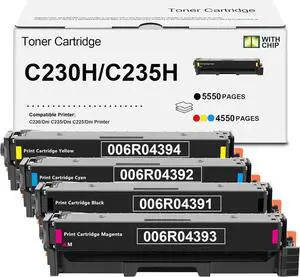 C230 C235 Toner Cartridge (with New Chip) for Xer Replacement 006R04391 006R04392 006R04393 006R04394,4550-5550 Pages High-Yield Toner Compatible with Xer C235DNI/C230DNI Color Printer (4 Pack)