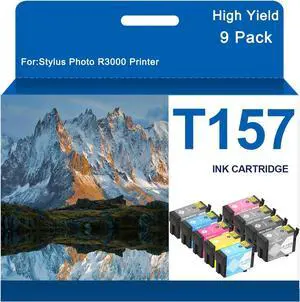 High Yield 157 T157 Ink Cartridges Remanufactured Replacement for T157120 T157220 T157320 T157420 T157520 T157620 T157720 T157820 T157920 Stylus Photo R3000 Printer 9 Pack,80ML