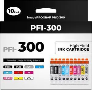 PFI-300 Ink Cartridges Pro-300 Priner Ink Combo Pack Compatible with Canon PFI-300 Ink Cartridges Compatible for imagePROGRAF PRO-300 PRO 300 PRO300 Professional Photographic Inkjet Printer(10 Pack)