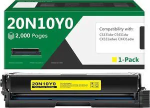 20N10Y0 Yellow Toner Cartridge [2,000 Pages] Compatible CS331 Replacement for Lexmark 20N10Y0 Toner Cartridge with CS331, CS431, CX331, CX431 Printer | CS331, CX331 Toner