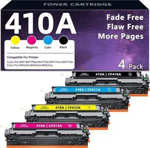 410A Toner Cartridges 4 Pack Set High Yield Replacement for HP 410A 410X Works with HP Color Laserjet Pro MFP M477fnw M477fdw M477fdn M377dw M452dn M452dw M452nw M477 M452 Series Printer (B/C/Y/M)