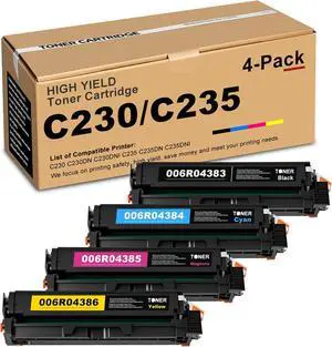 C230 C235 High-Yield Toner Cartridge 4 Pack-Replacement for Xerox 006R04383 006R04384 006R04385 006R04386 Compatible with Xerox C230DN C230DNI C230 C235 C235DN Printer (Black/Cyan/Magenta/Yellow)