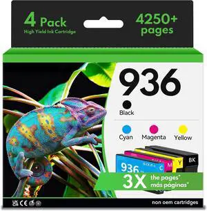 936 936e Ink Cartridges High Yield (4-Pack, Black, Cyan, Magenta, Yellow) Compatible Replacement for HP OfficeJet Pro 9110 9120 9125 9130 9135 9730 Series Printers