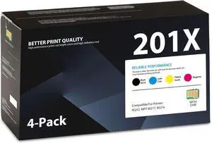 201X Toner Cartridges 4 Pack High Yield (with Chip) Black Cyan Magenta Yellow Compatible with HP Laserjet Pro M252dw M252n Pro MFP M277n M277dw M277c6 M274n | CF400X CF401X CF402X CF403X