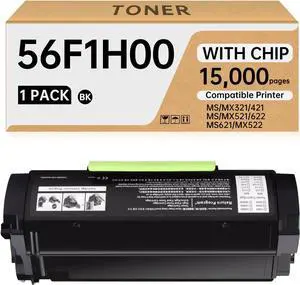 56F1H00 Toner Cartridge [High Yield 15,000 Pages] Compatible for Lexmark MS321 MS421 MS521 MS621 MX321 MX421 MX521 MX622 Printers Work for 56F1H00 Toner Cartridge (Black,1-Pack)
