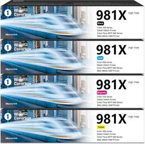 981X Ink Cartridges Compatible Replacement for HP 981 981X PageWide Enterprise Color 556dn 556xh MFP 586dn MFP 586f MFP 586z Printers 4-Pack (1Black / 1Cyan / 1Magenta / 1Yellow)