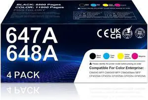 647A 648A Toner Cartridge Replacement for HP 647A CE260A HP 648A CE261A CE262A CE263A Toner Works with Color Enterprise CP4025 CM4540 MFP CP4525 Series Printer(4Pack-BK/C/M/Y)