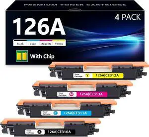 126A Toner Cartridges 4 Pack Set : Replacement for HP 126A CE310A CE312A CE312A CE313A Toner Works with Laserjet Pro 100 Color MFP M175nw CP1025nw CP1025 M275 Printer (Black Cyan Magenta Yellow)