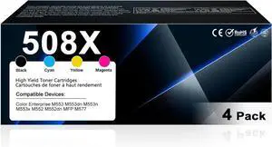 508X High Yield Toner Cartridges Set 4-Pack (Black Cyan Yellow Magenta) Replacement for 508X 508 CF360X CF361X CF362X CF363X Toner Cartridge Compatible for M553 M552 553 MFP M577 Series Printer