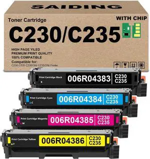 SAIDING high Capacity C230 C235 Toner Cartridge with Chip 006R04383 006R04384 006R04385 006R04386 Toner Compatible for Xerx C230 C235 C230/DNI C235/DNI Printer(4-Pack)