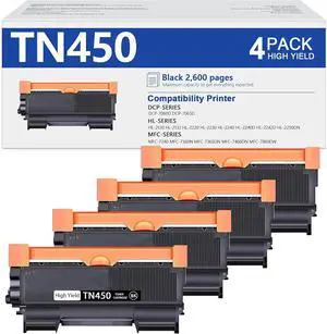 TN450 Toner Replacement for Brother TN450 TN420 TN-450 Toner Cartridge to use with HL-2270DW HL-2280DW MFC-7360N MFC-7860DW HL-2240 IntelliFax 2840 Printer (4 Pack, Black)