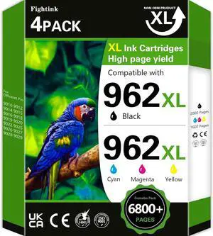 962XL 962 Ink Cartridges Compatible for HP 962XL Ink Cartridges Combo Pack fit for OfficeJet Pro 9010 9012 9015 9018 9020 9025 9014 9016 9019 9022 9026,4 Pack (Black,Magenta,Cyan,Yellow)